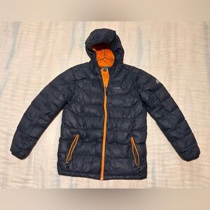 Eddie Bauer kids 14-16 First Ascent dark grey & orange puffer coat jacket hooded